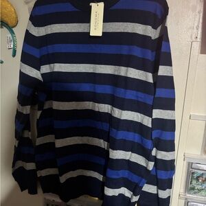 Sonoma Men's Crewneck Sweater - Navy and Gray Stripes